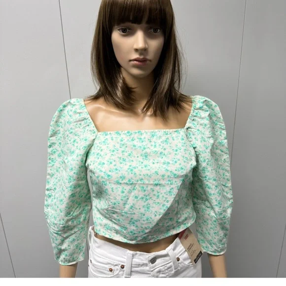 Levi’s Puff Sleeve Floral Crop Top Size Large - Picture 7 of 7
